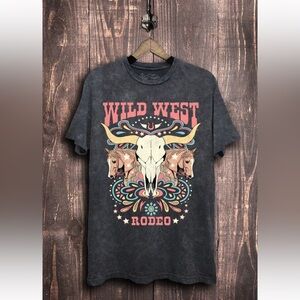 Wild West Rodeo Graphic T-Shirt Mineral Wash Black size medium